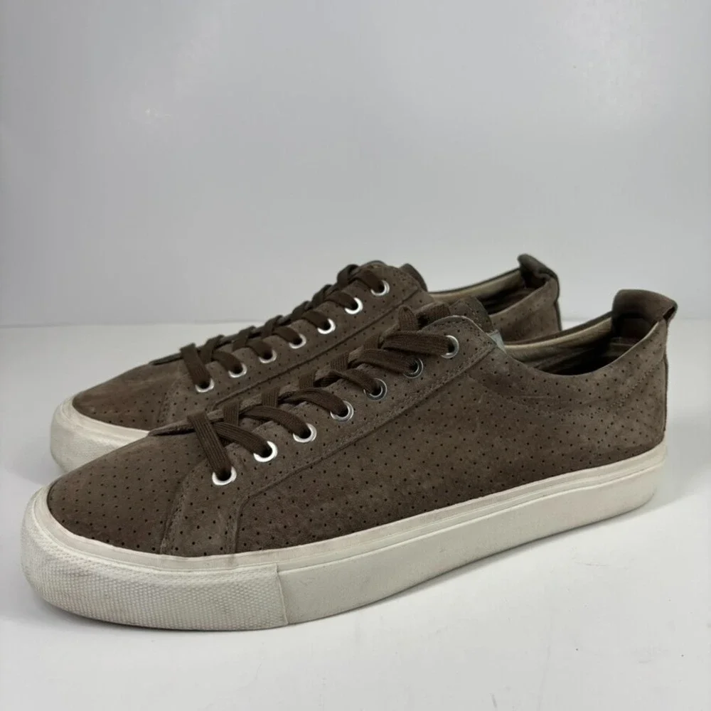 Pointer A.F.D. Men's US 11 Brown Perforated Suede Low-Top Court Lace-Up Sneakers